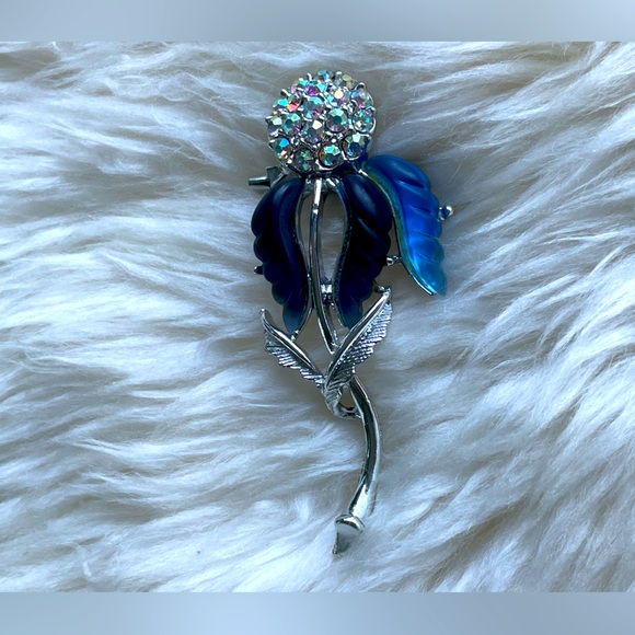 Rare Vintage 1960s AB Rhinestone & Thermoset Flower Brooch Unsigned Lisner - Picture 1 of 8